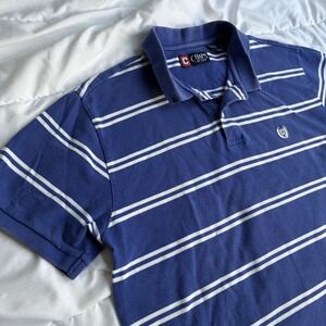 Chaps Polo Shirt Men's Size XL Short Sleeve Logo Striped Blue/white 100% Cotton